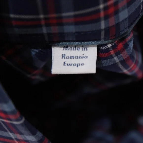 Eton NWT Dress Shirt Size 43 17 Slim Fit in Blue & Red Plaid 100% Cotton